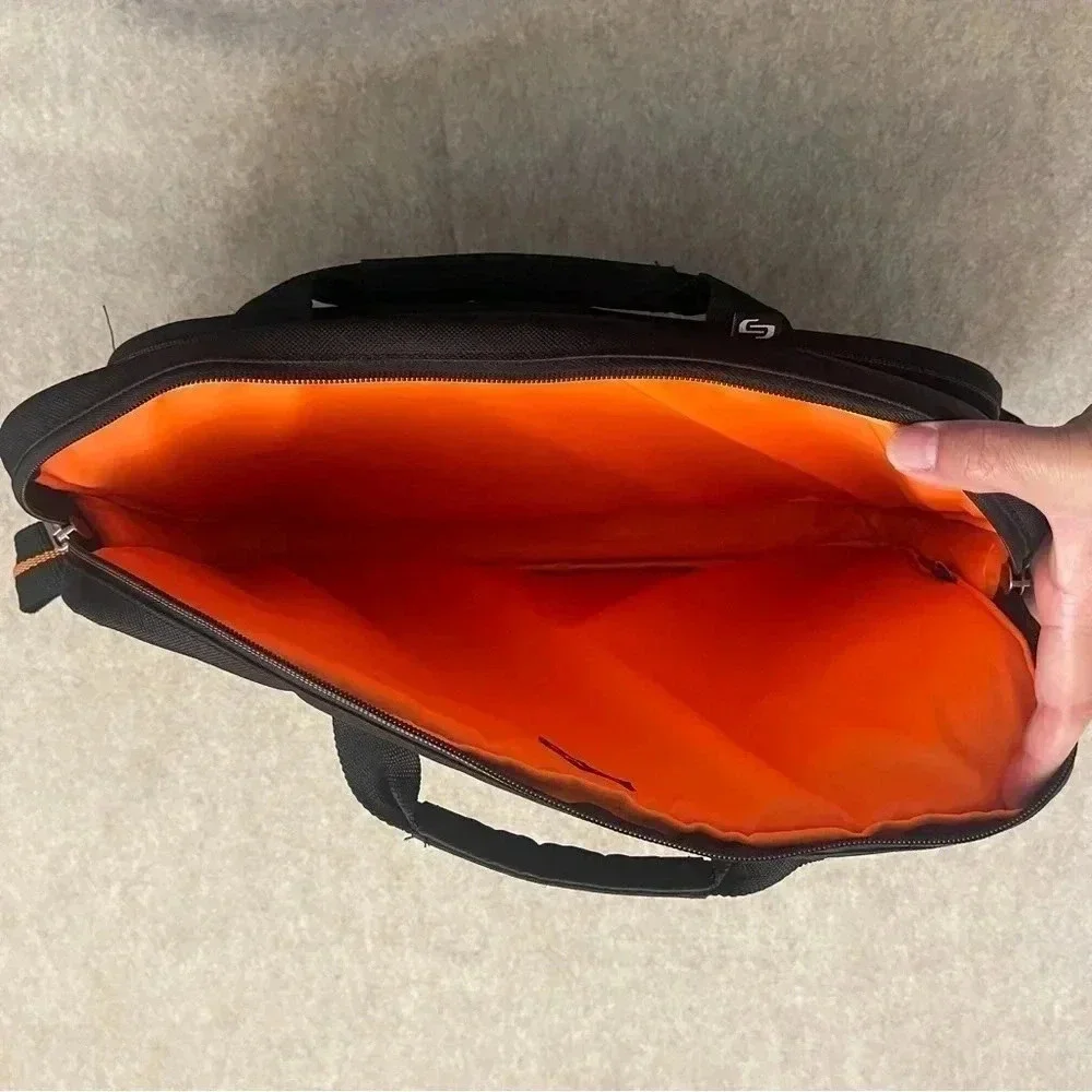 Solo Ace Slim Brief Laptop Briefcase Messenger Bag Black Orange Adjustable Strap